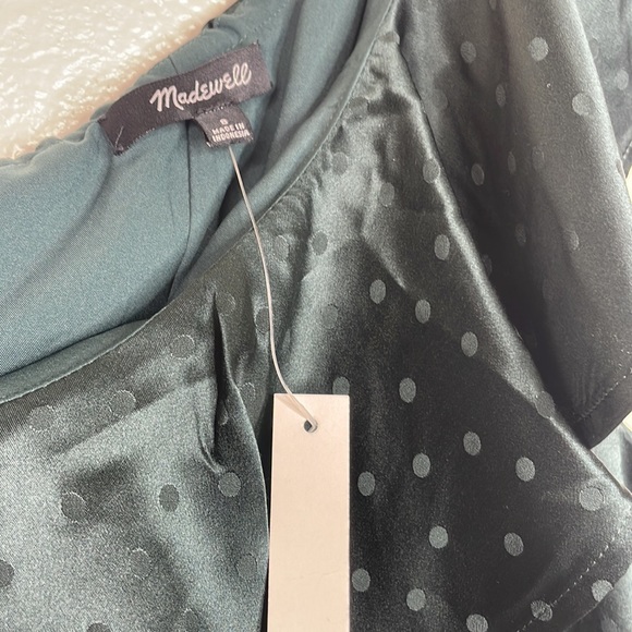 NEW Madewell 100% Silk One Shoulder Ruffle Dress sz 8 Green - Picture 4 of 8
